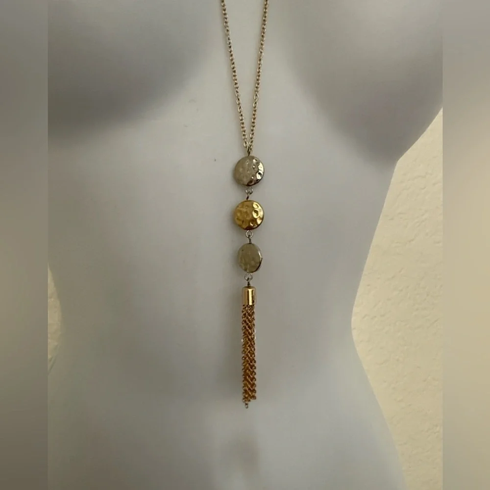 Banana Republic Gold and Silver Tassels Pendant Necklace. New with tags .